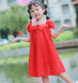 ĐẦM HOA HỒNG ĐÍNH NƠ NGỰC (6M-12)