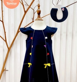 ĐẦM LINEN CHẠY CHỈ NỔI THÊU HOA SIZE TRUNG