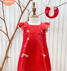 ĐẦM LINEN CHẠY CHỈ NỔI THÊU HOA SIZE NHÍ 
