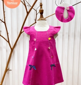 ĐẦM LINEN CHẠY CHỈ NỔI THÊU HOA SIZE TRUNG