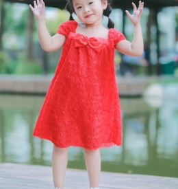 ĐẦM HOA HỒNG ĐÍNH NƠ NGỰC (6M-12)